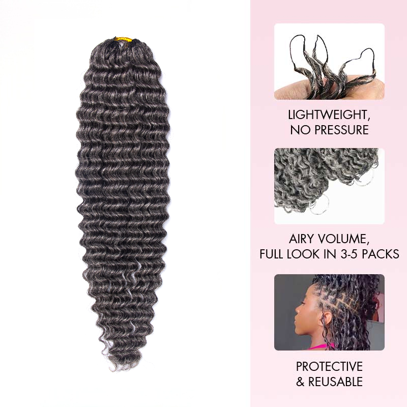KRN Salt & Pepper Deep Wave Human Crochet Hair