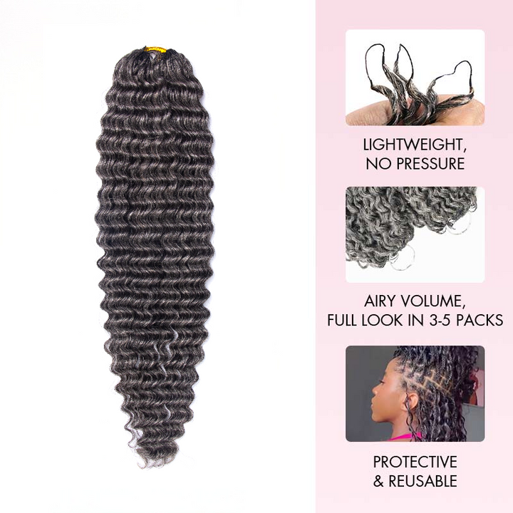 KRN Salt & Pepper Deep Wave Human Crochet Hair