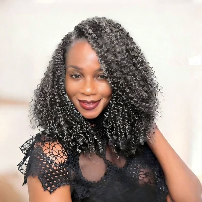 KRN Salt & Pepper Small Kinky Curly Human Crochet Hair