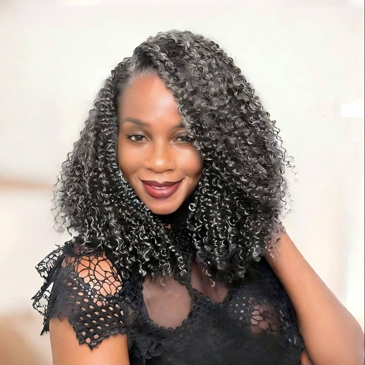 KRN Salt & Pepper Small Kinky Curly Human Crochet Hair
