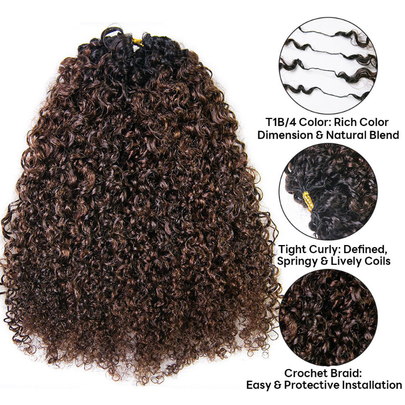 KRN T1B/4 Color Tight CurlyHuman Feather Crochet Hair