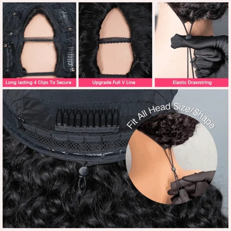 Kinky Curly Glueless V Part Wig