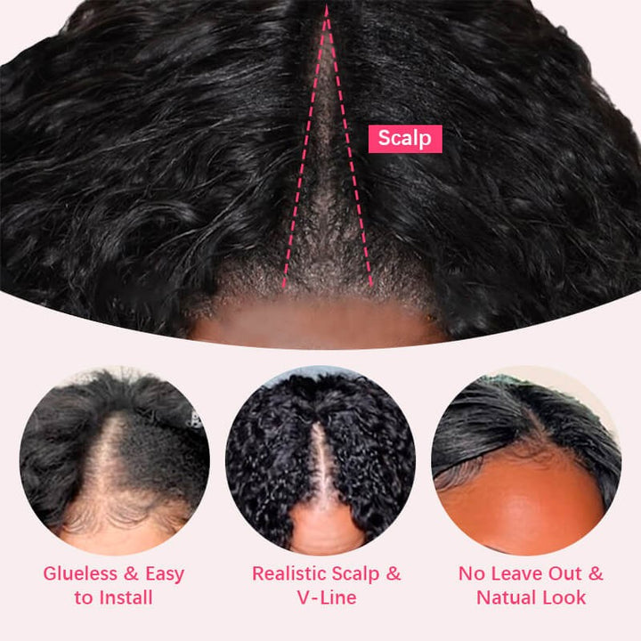Kinky Curly Glueless V Part Wig