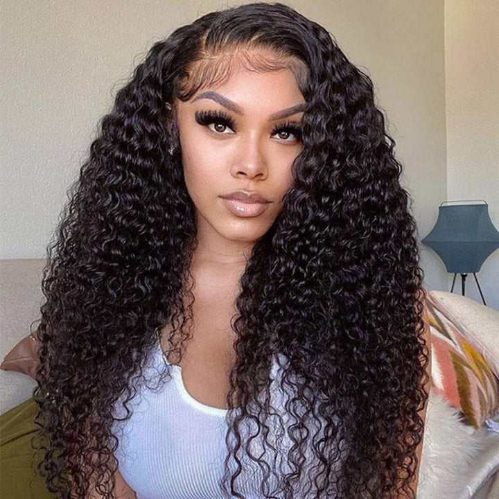 KRN Kinky Curly Half Wig Flexible Fit Drawstring Human Hair Wig