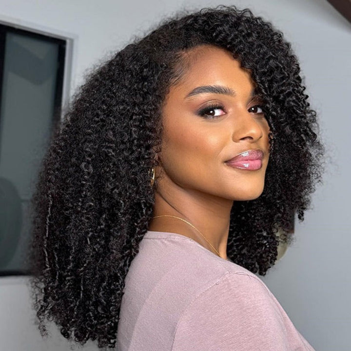 KRN Kinky Curly Half Wig Flexible Fit Drawstring Human Hair Wig
