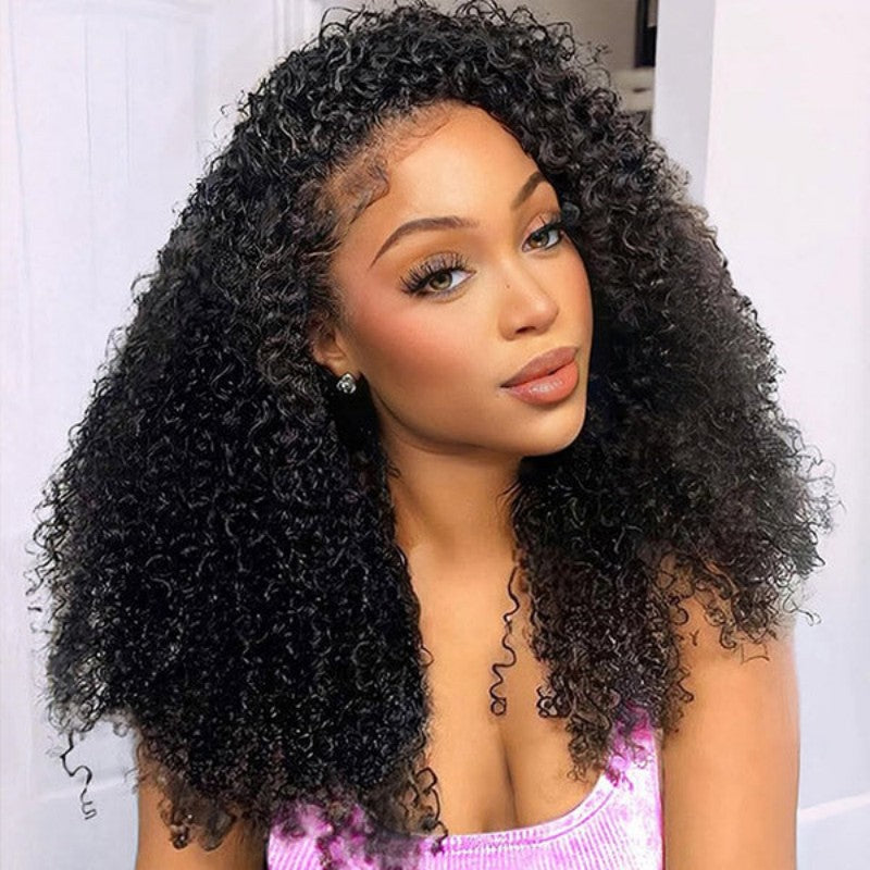 KRN Kinky Curly Half Wig Flexible Fit Drawstring Human Hair Wig