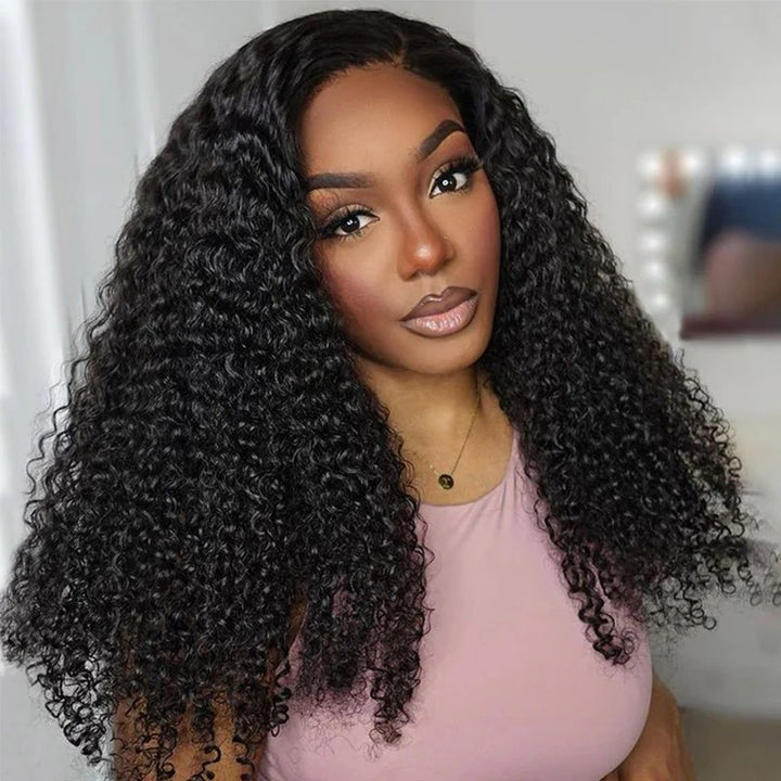 KRN Kinky Curly Half Wig Flexible Fit Drawstring Human Hair Wig