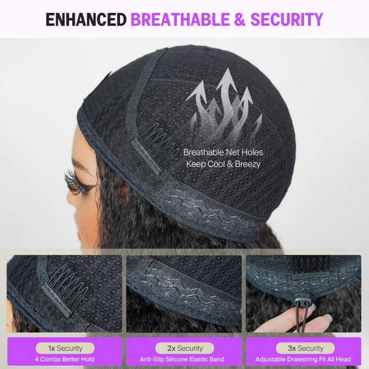 KRN Kinky Curly Half Wig Flexible Fit Drawstring Human Hair Wig