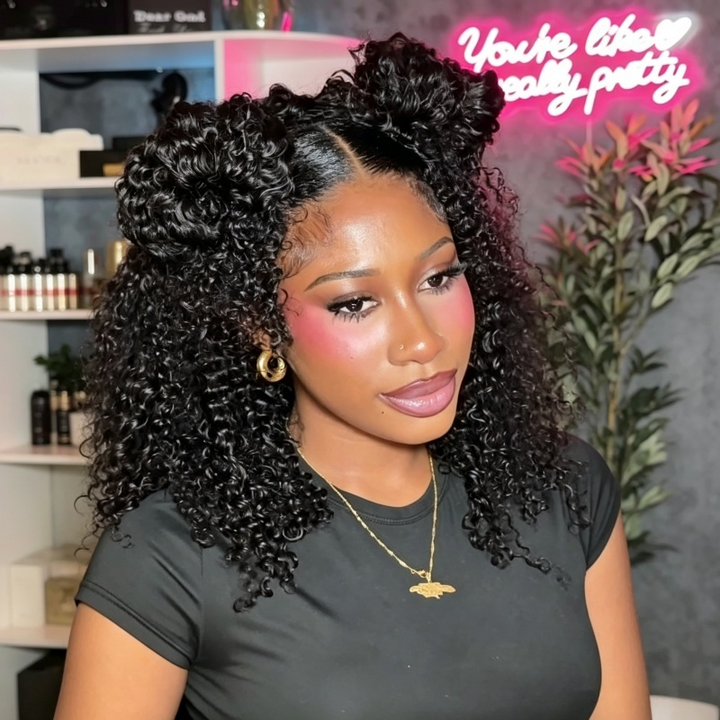 Kinky Curly Half Wig Flexible Fit Drawstring Human Hair Wig