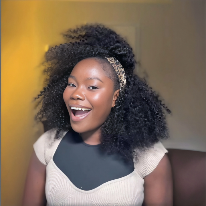 Kinky Curly Half Wig Flexible Fit Drawstring Human Hair Wig