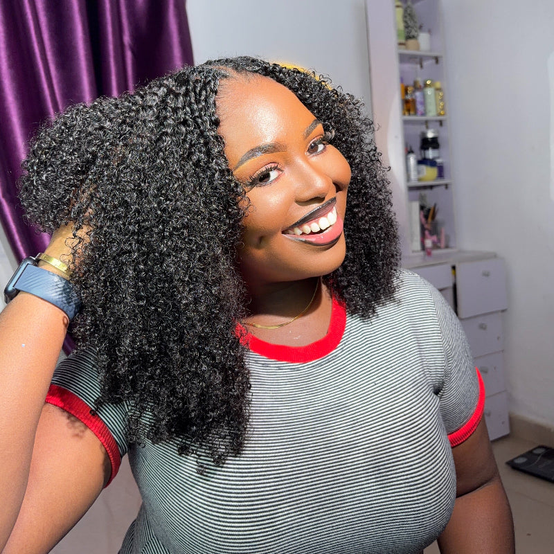 Kinky Curly Half Wig Flexible Fit Drawstring Human Hair Wig