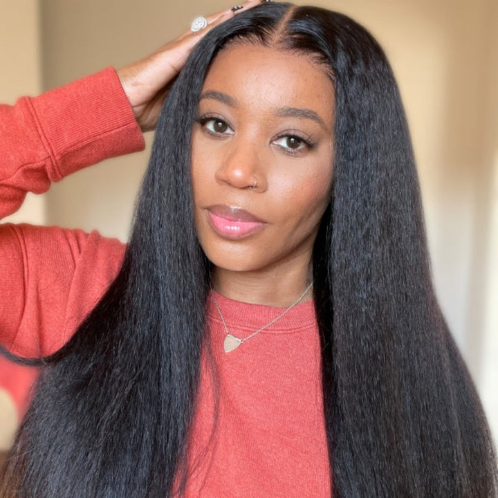 Kinky Straight Glueless V Part Wig