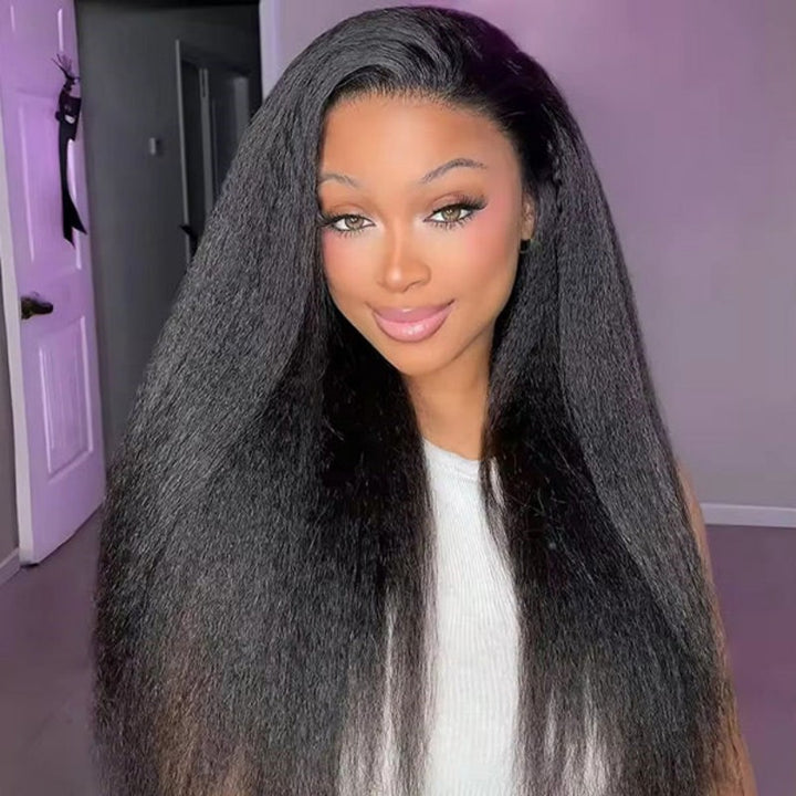 KRN Kinky Straight Half Wig Flexible Fit Drawstring Human Hair Wig