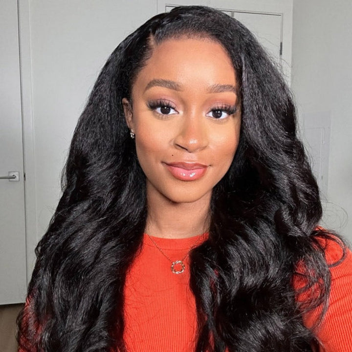 KRN Kinky Straight Half Wig Flexible Fit Drawstring Human Hair Wig