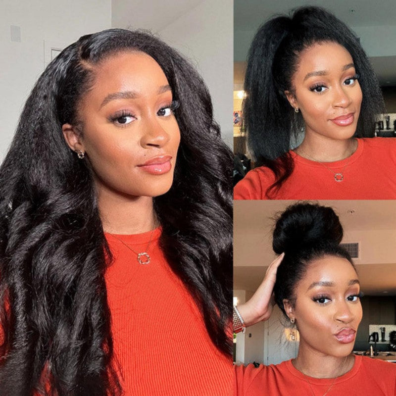 KRN Kinky Straight Half Wig Flexible Fit Drawstring Human Hair Wig