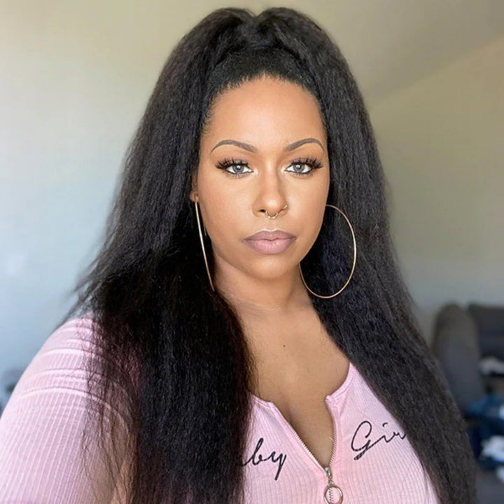 KRN Kinky Straight Half Wig Flexible Fit Drawstring Human Hair Wig