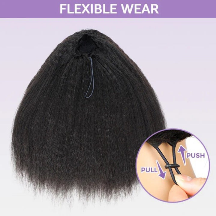 KRN Kinky Straight Half Wig Flexible Fit Drawstring Human Hair Wig