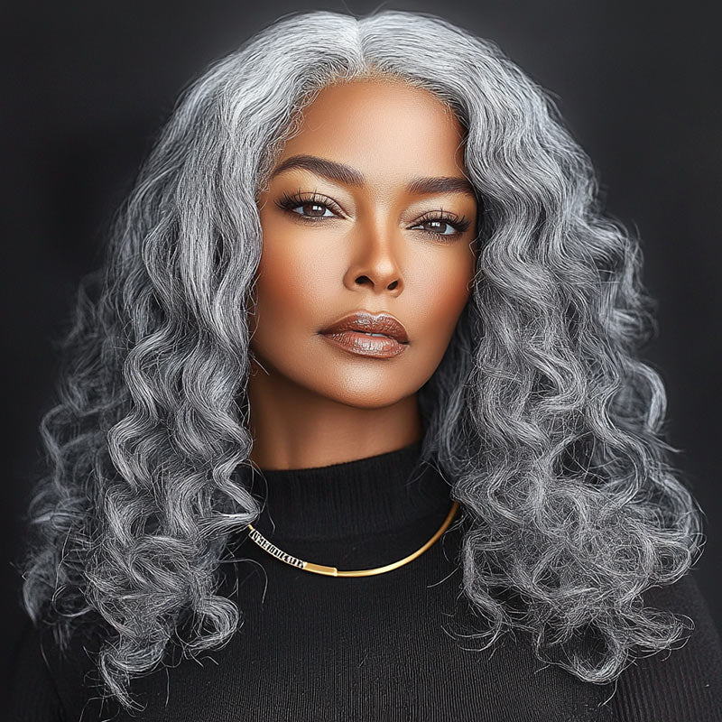 Loose Curly Transparent Lace Salt Pepper 13x4 Full Frontal Wig
