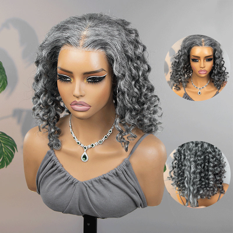 Loose Curly Transparent Lace Salt Pepper 13x4 Full Frontal Wig