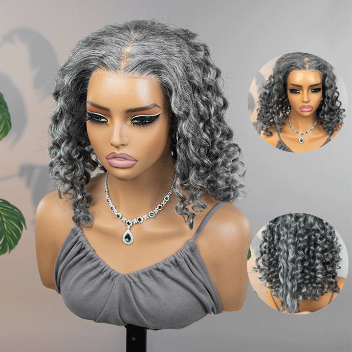 Loose Curly Transparent Lace Salt Pepper 13x4 Full Frontal Wig