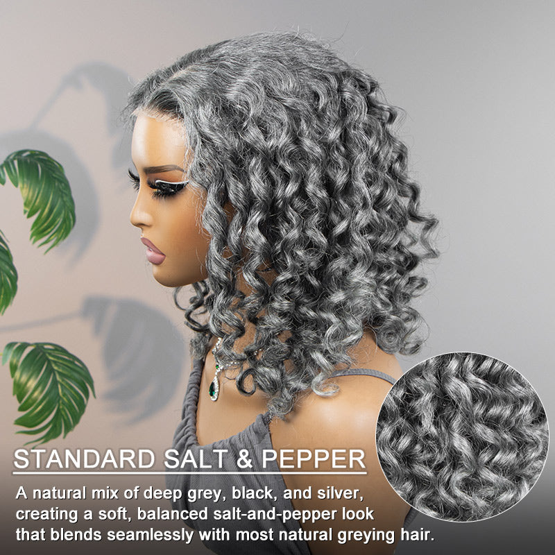 Loose Curly Transparent Lace Salt Pepper 13x4 Full Frontal Wig