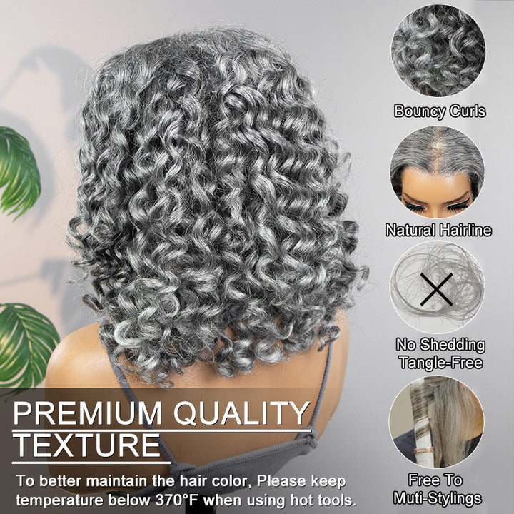 Loose Curly Transparent Lace Salt Pepper 13x4 Full Frontal Wig