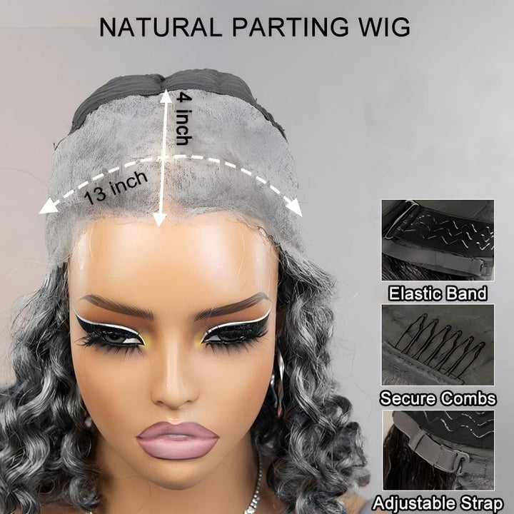 Loose Curly Transparent Lace Salt Pepper 13x4 Full Frontal Wig