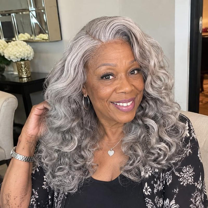 Loose Wave Transparent Lace Salt Pepper 5x5 Closure Wig