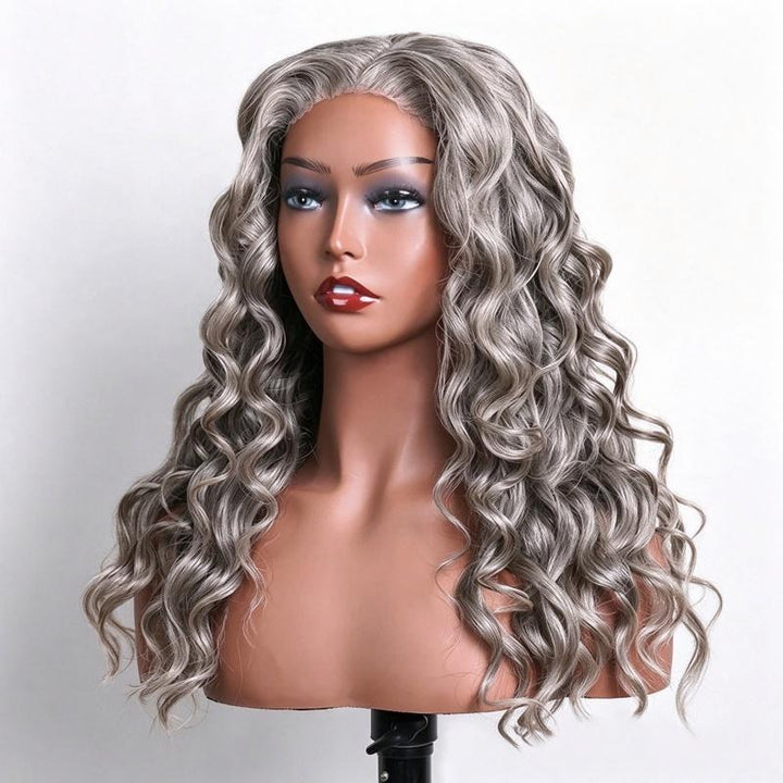 Loose Wave Transparent Lace Salt Pepper 5x5 Closure Wig