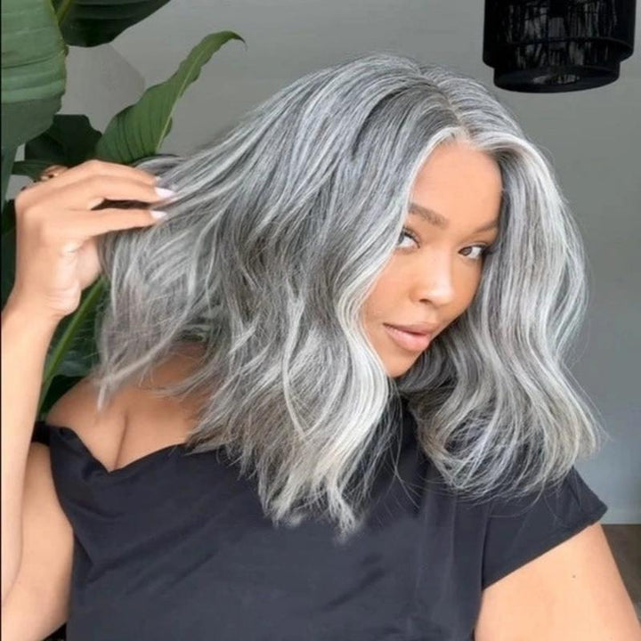 Natural Wave Transparent Lace Salt Pepper 5x5 Closure Wig