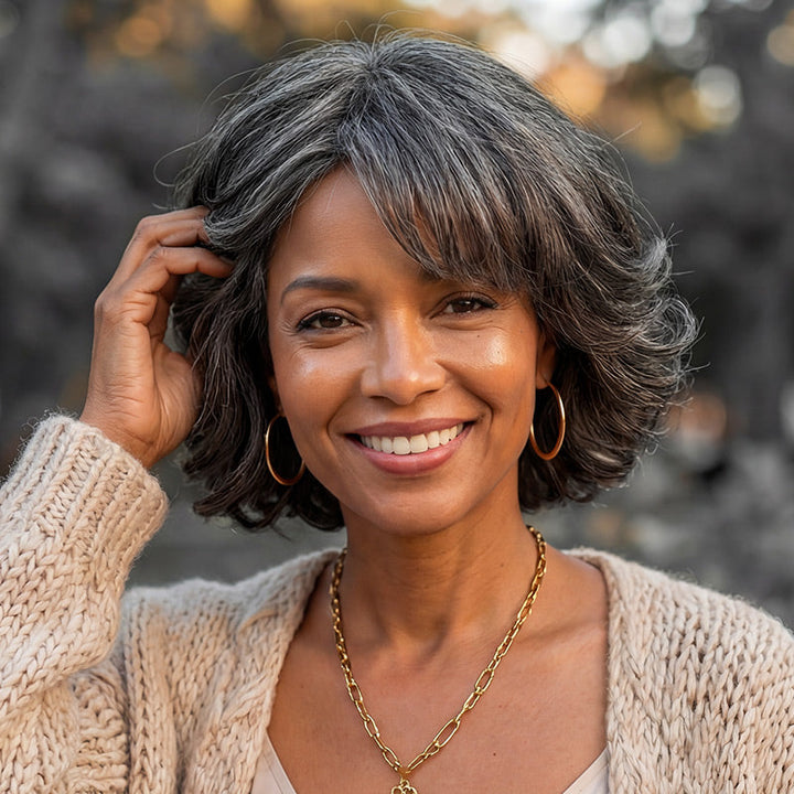 Natural Wavy Bob Transparent Lace Salt Pepper 5x5 Closure Wig