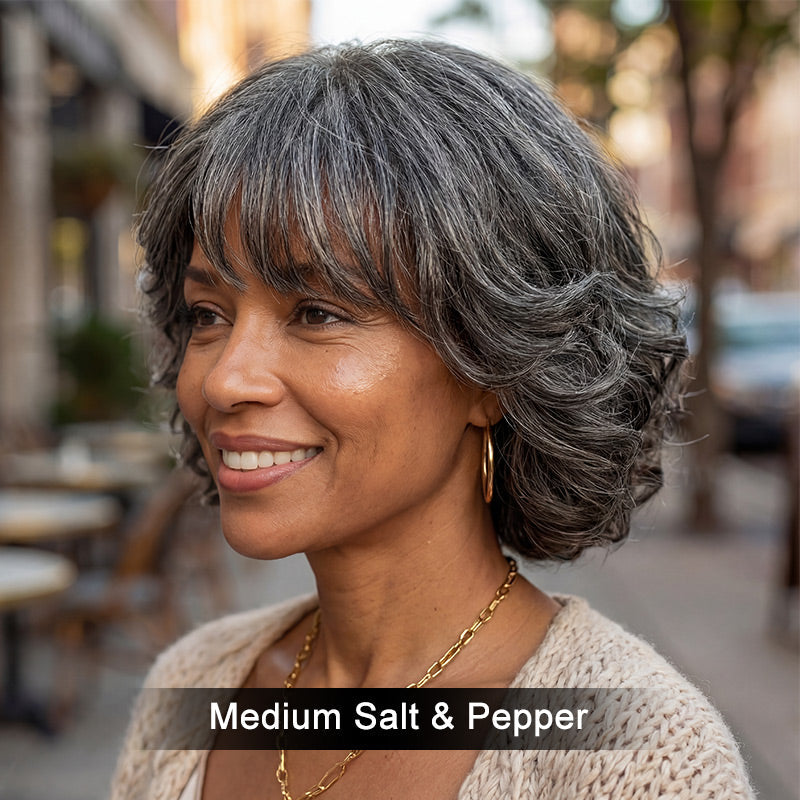 Natural Wavy Bob Transparent Lace Salt Pepper 5x5 Closure Wig