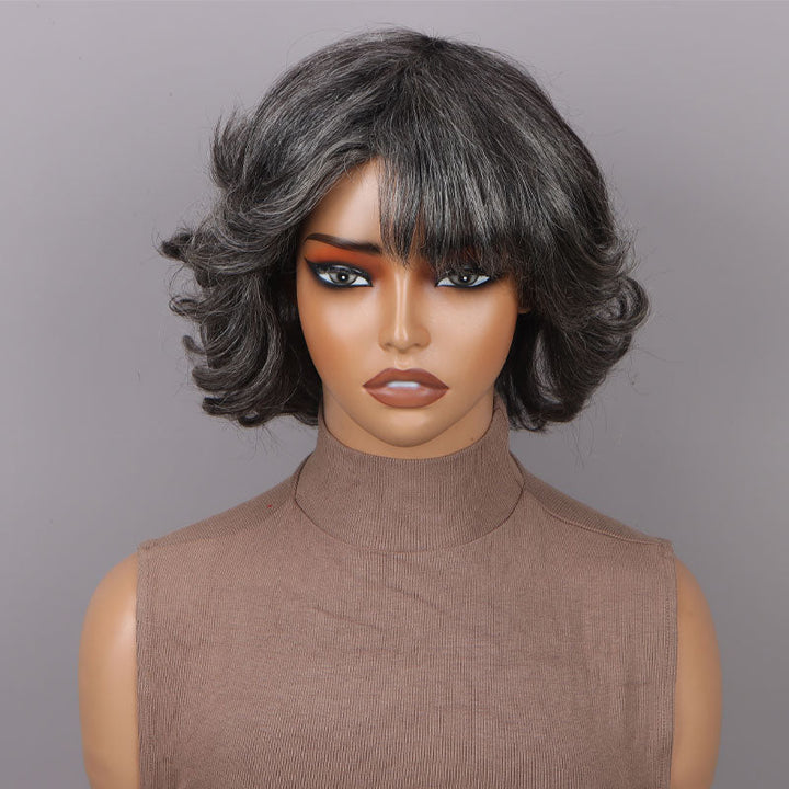 Natural Wavy Bob Transparent Lace Salt Pepper 5x5 Closure Wig