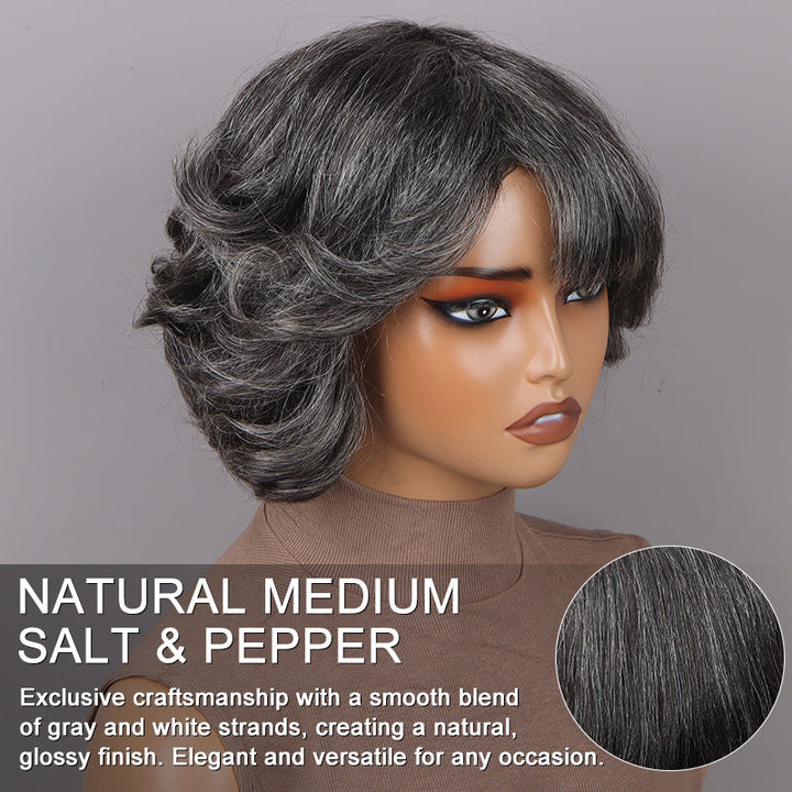 Natural Wavy Bob Transparent Lace Salt Pepper 5x5 Closure Wig