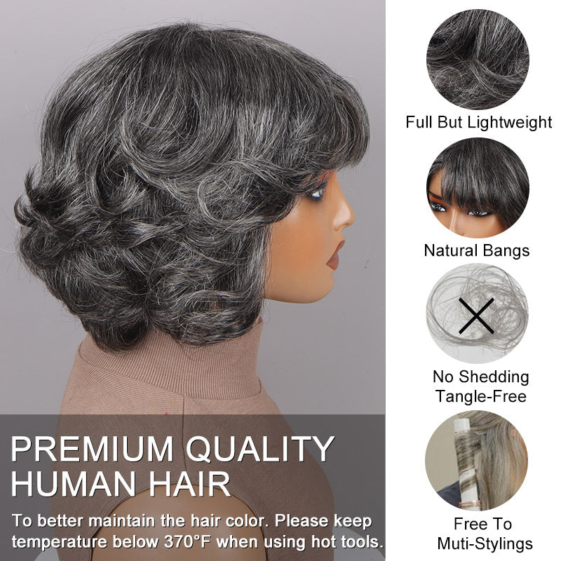 Natural Wavy Bob Transparent Lace Salt Pepper 5x5 Closure Wig