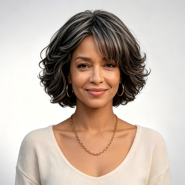 Natural Wavy Bob Transparent Lace Salt Pepper 5x5 Closure Wig