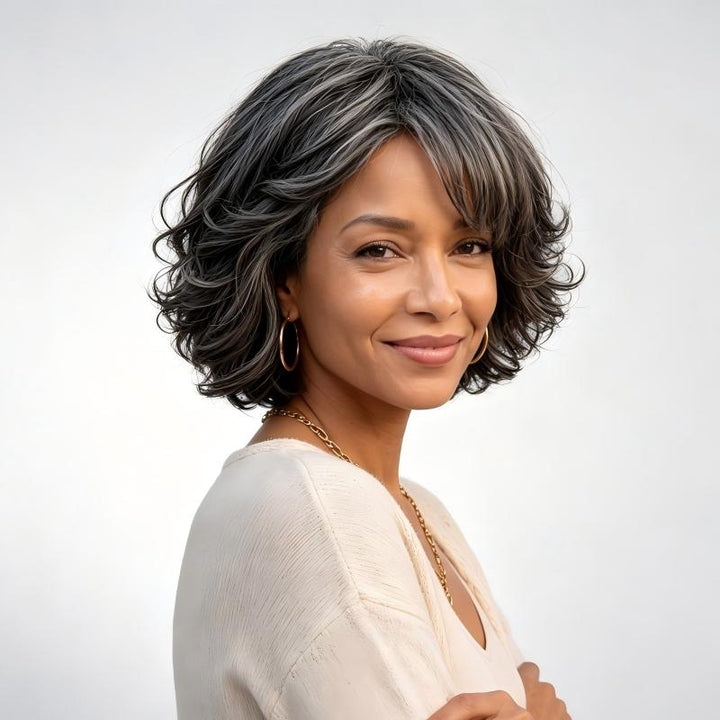 Natural Wavy Bob Transparent Lace Salt Pepper 5x5 Closure Wig