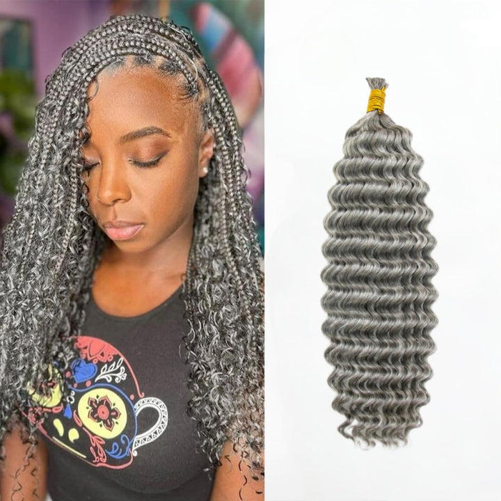 Salt Pepper Deep Wave Bulk Human Hair For Braiding