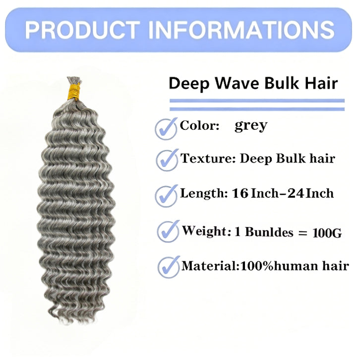 Salt Pepper Deep Wave Bulk Human Hair For Braiding