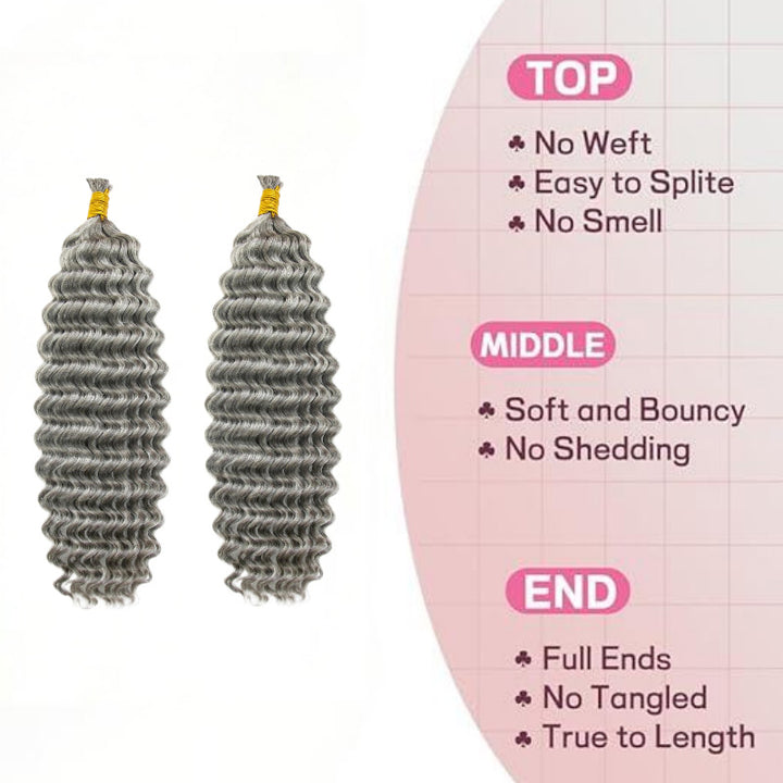 Salt Pepper Deep Wave Bulk Human Hair For Braiding