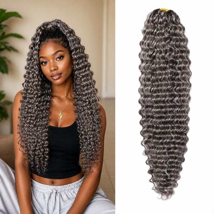 Salt Pepper Deep Wave Human Crochet Hair