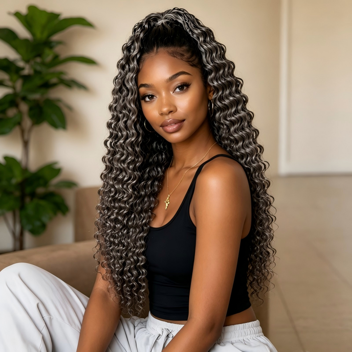 Salt Pepper Deep Wave Human Crochet Hair