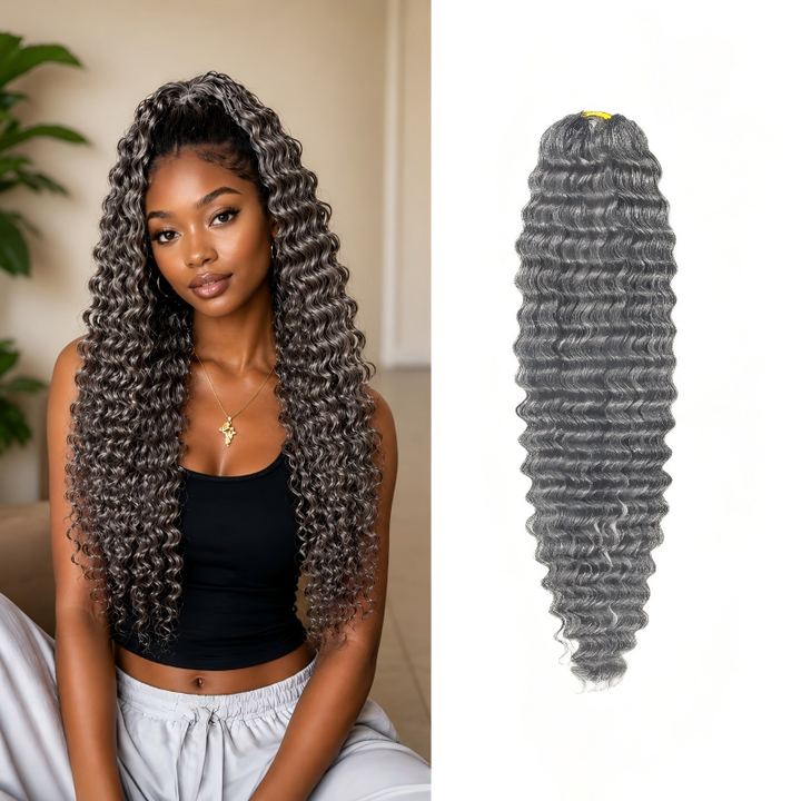 Salt Pepper Deep Wave Human Crochet Hair