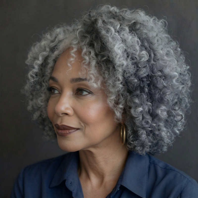 Salt Pepper Jerry Curly Glueless V Part Wig