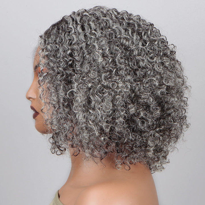 Salt Pepper Jerry Curly Glueless V Part Wig