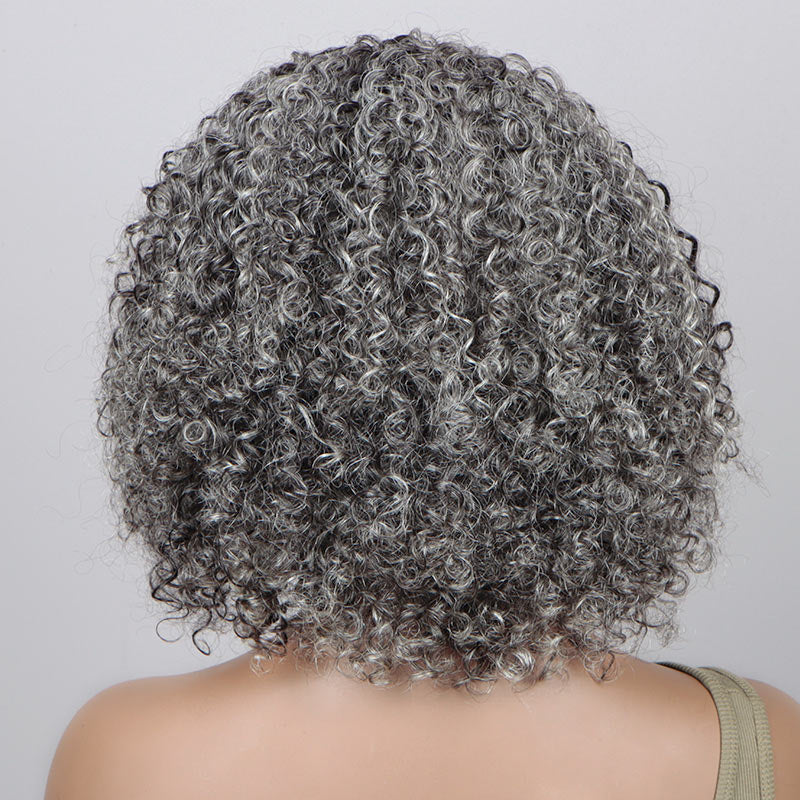 Salt Pepper Jerry Curly Glueless V Part Wig