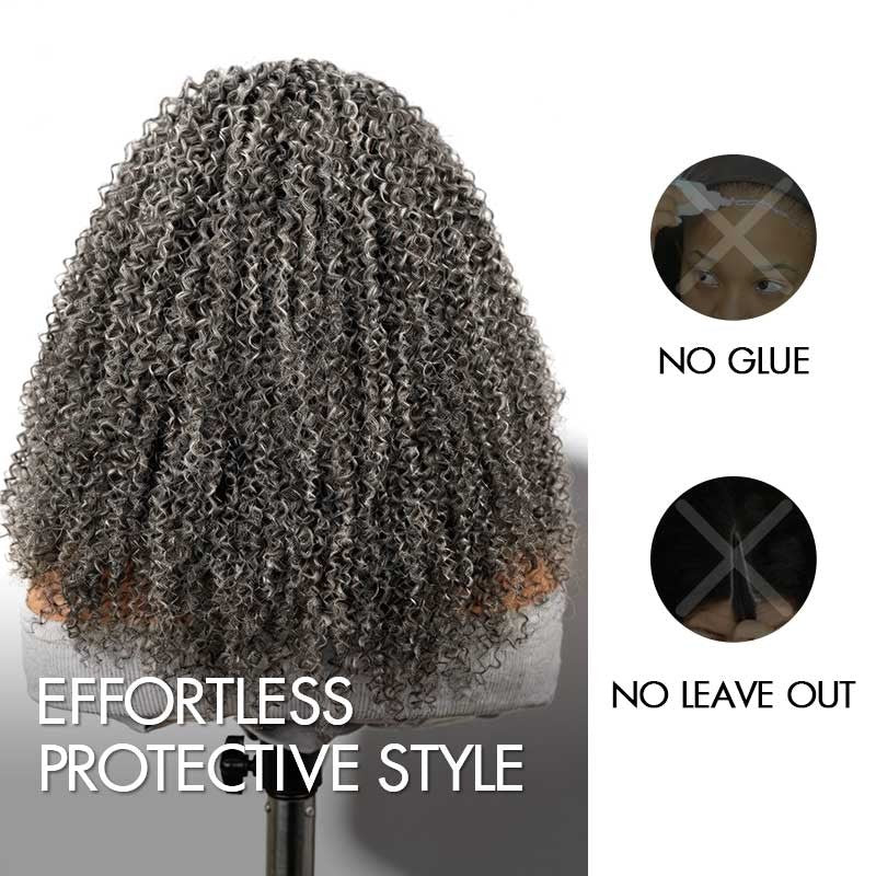 Salt Pepper Kinky Curly Glueless V Part Wig