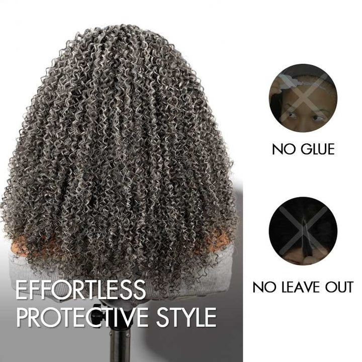 Salt Pepper Kinky Curly Glueless V Part Wig