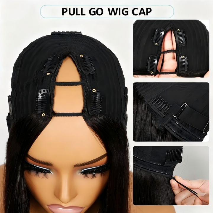 Salt Pepper Kinky Curly Glueless V Part Wig