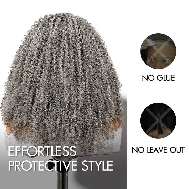 Salt Pepper Kinky Curly Glueless V Part Wig